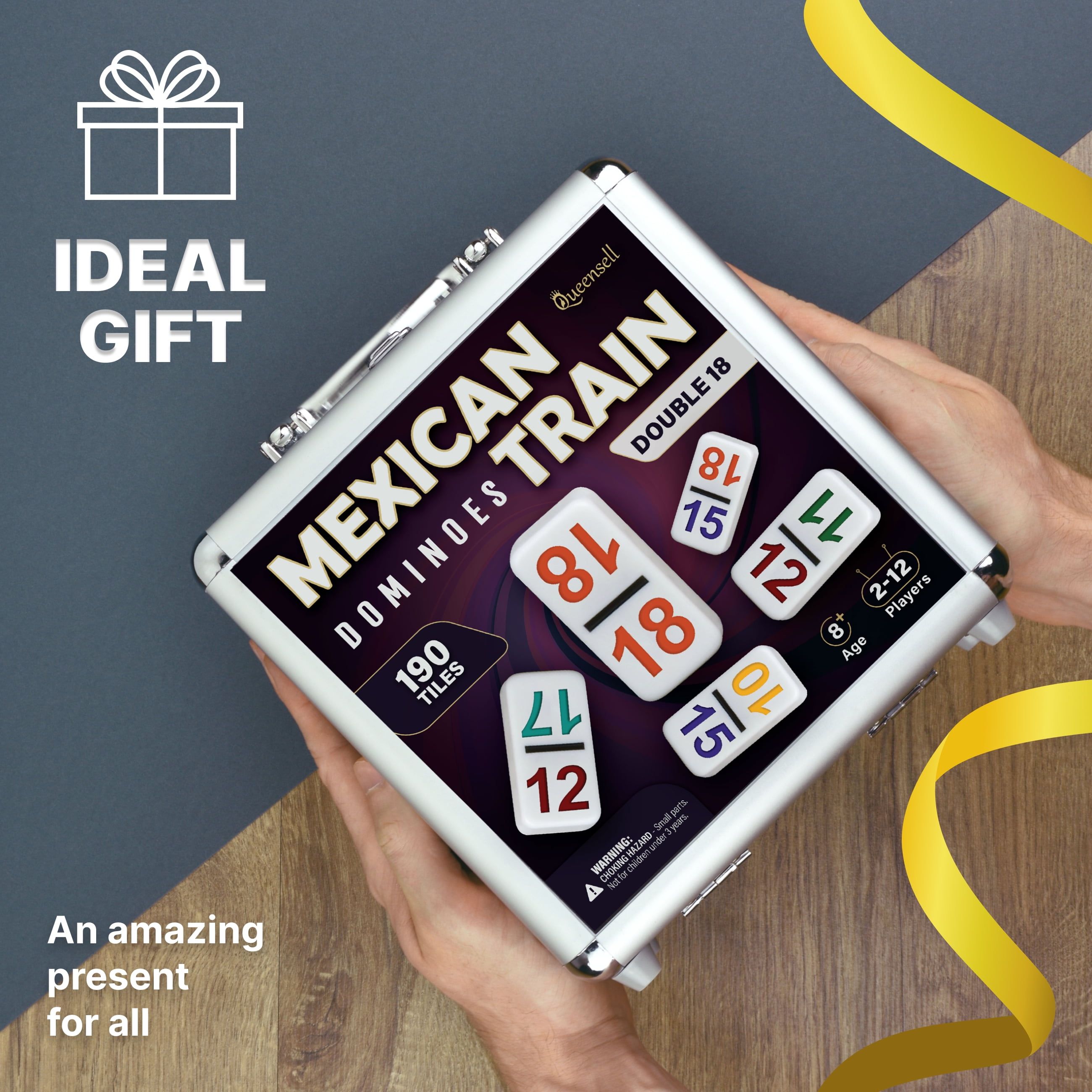 Mexican Train Dominoes Set with Numbers - Double 18 Dominos Set for Adults and Kids - Mexican Dominoes Train Game Night Games for Adults with Wooden Hub and Aluminum Case