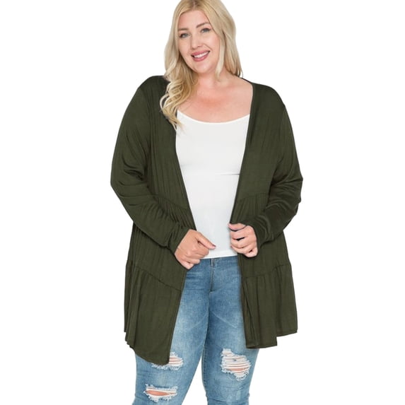 Pastel by Vivienne Women's Open Front Tiered Cardigan Plus Size Olive XX-Large