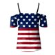 thumbnail image 4 of Moda Mujer Causal V-Cuello Día de la independencia Blusa con estampado de encaje Camiseta de manga corta Tops de verano Fridja hjk4227, 4 of 5