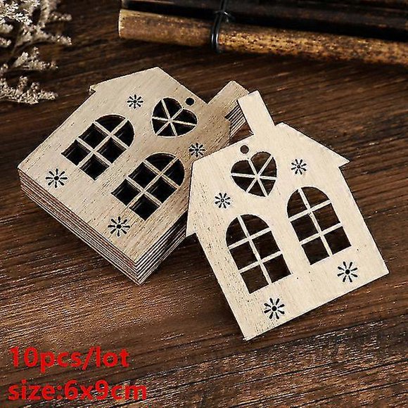 10pcs/set Navidad 2023 House Diy Wooden Pendant Hanging Tree Ornament Diy Crafts Party Home Decor Noel New Year 2024