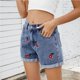 thumbnail image 5 of Pantalones cortos de mezclilla de pierna ancha con bordado de cereza de talla grande for mujer, 5 of 7