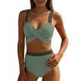 thumbnail image 2 of Women's Bikini Sets Two Piece Wide Strap Cross Swimsuits with Bottom V Neck Bathing Suits High Cut Swimwear Green XXL, 2 of 6
