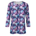 thumbnail image 4 of nuevo cuello de botón para mujer estampado de moda mangas 3/4 camiseta con estampado retro top delgado tops casuales púrpura / s, 4 of 5