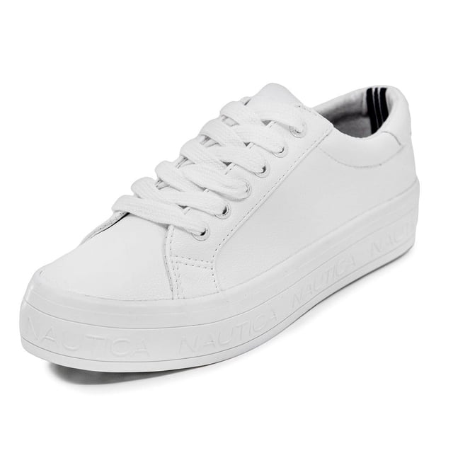 Zapatillas Nautica a la moda para mujer con cordones, color blanco, talla 9.5