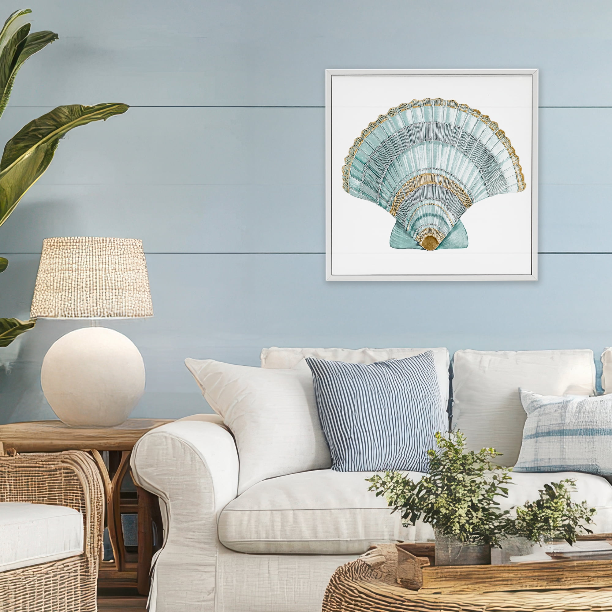 Stupell Industries Regal Shells Scallop White Framed Giclee Art, design by Lorenzo Collective