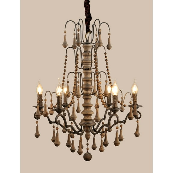 Evelyn Cast Iron and Solid Wood Victorian Pendant in Brown