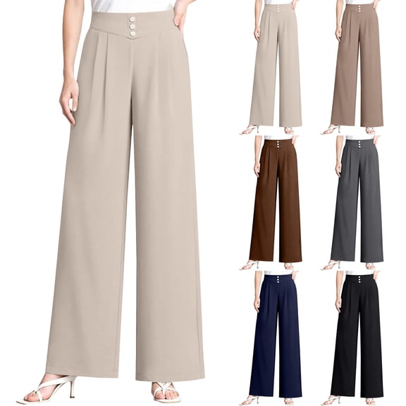 Women's Soft High Waist Pull On Wide Leg Pants Comfy Senior Ladies