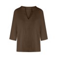 thumbnail image 4 of Summer Akafmk 3/4 Sleeve Shirts for Women,Summer Womens Cotton Linen Top,Solid Color Casual V-neck Shirt Top, 4 of 5