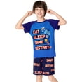 thumbnail image 4 of Beezizac Pajamas For Boys Fun Blue Gamer Short Sleeves Top Shorts & Pants 3-PC PJ Set Kid Comfy Size 6, 4 of 9