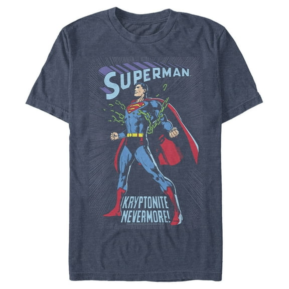 Men's Superman Kryptonite Nevermore Cover Graphic Tee Navy Blue Heather Medium