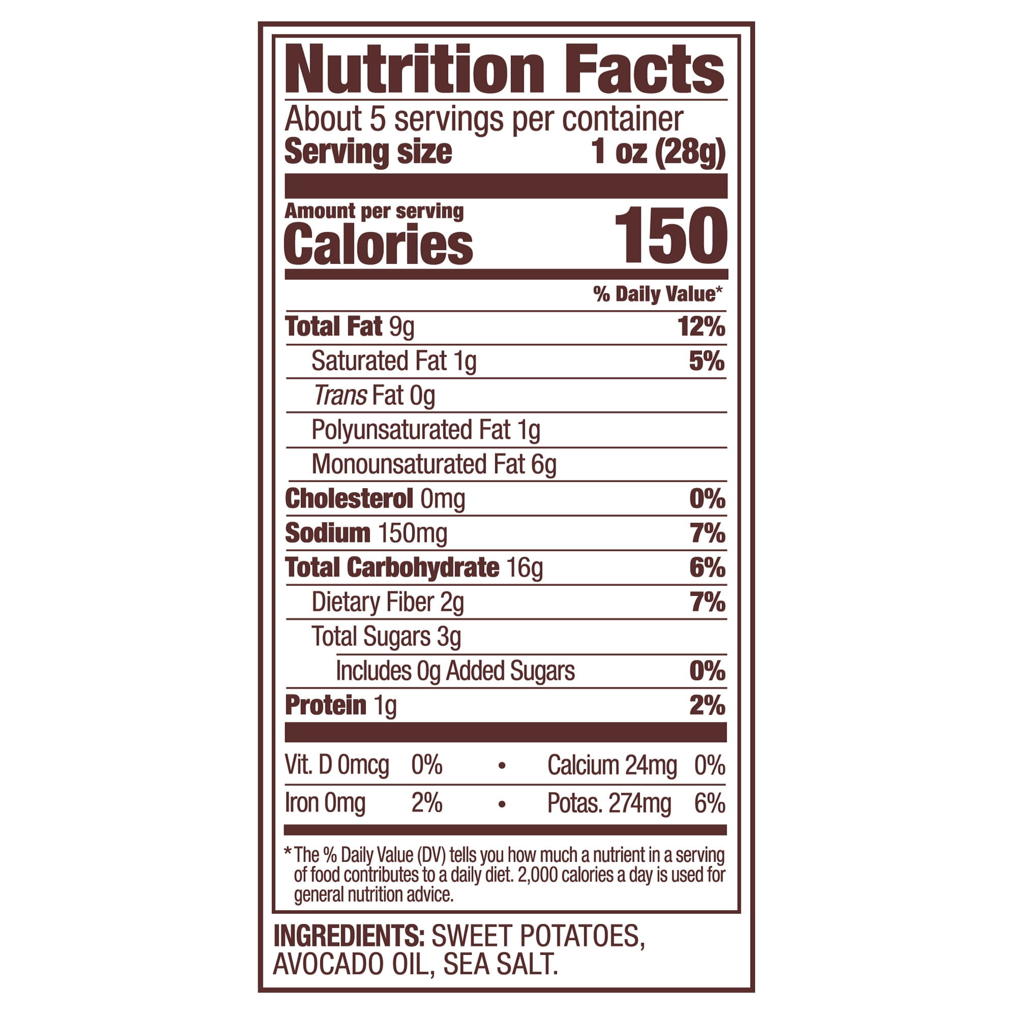 Jackson's Sweet Potato Kettle Wavy Chips with Sea Salt, Avocado Oil, Free of Top 9 Allergens, 5 oz