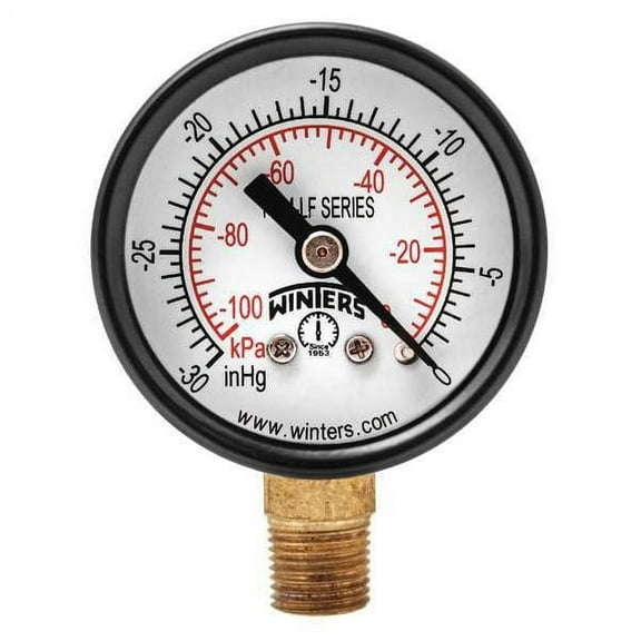 Winters Vacuum Gauge,1-1/2in,30in. Hg Vac to 0 PEM1297LF