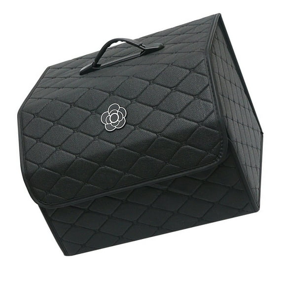 Car Storage Organizer, Leather Trunk Organizer Large Capacity for SUV Truck, Car Trunk Storage Organizer High Capacity Multipurpose Pu Leather Portable Trunk Storage Box with Lid