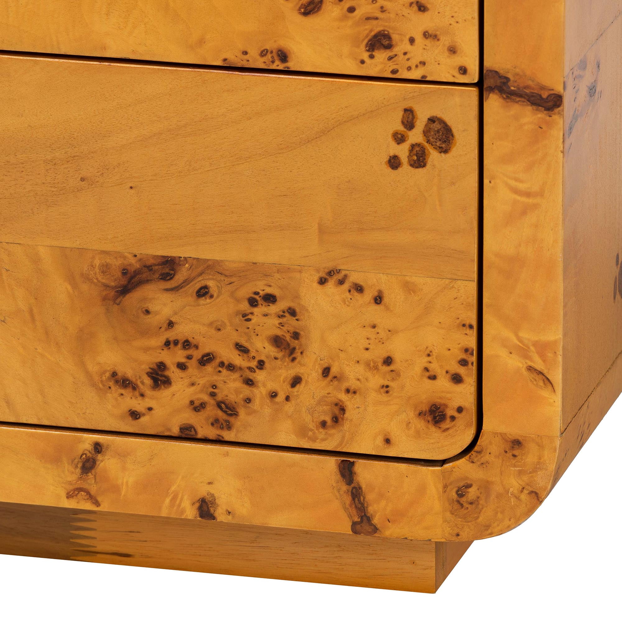 bali & pari Netra Modern Nightstand, 3-Drawer, Light Mappa Burl