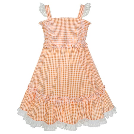 Skirts Cotton Silk Smocked Dress - Girls Dress Orange Tank Smocked Ruffle Skirt Sundress 12-18 M