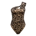 thumbnail image 4 of DARING DIVA Women's Leopard Print Mesh One Shoulder Bodysuit Large Brown, 4 of 7