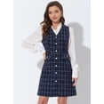 thumbnail image 2 of Vestido sin mangas a cuadros de tweed vintage con bolsillos delanteros y botones con cuello en V para mujer Azul oscuro XL, 2 of 5
