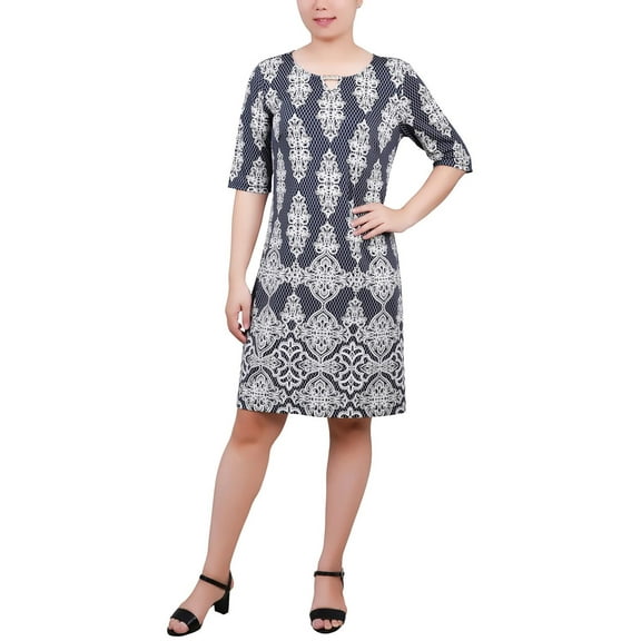 NY Collection Womens Petites Printed Jersey Shift Dress