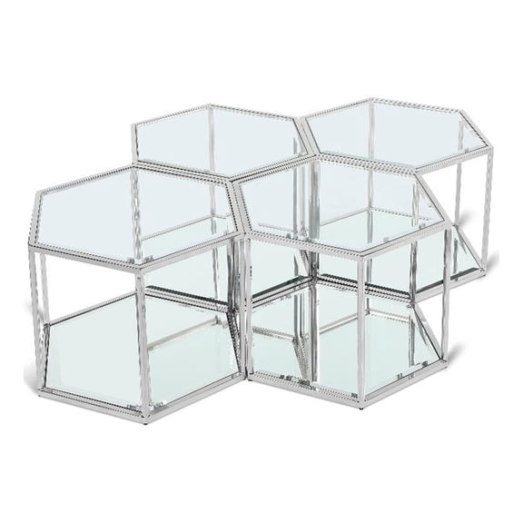 Meridian Furniture Sei Modular Stainless Steel and Glass 4 Piece Coffee Table