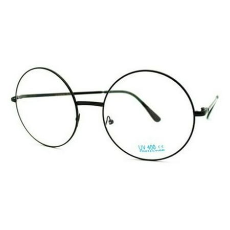 XL LARGE John Lennon Glasses Round Retro Clear Lenses Sunglasses Nerd, Black Frame