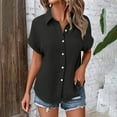 thumbnail image 3 of Zpanxa Womens Summer Tops, Women's Solid Color Collared Button Down Shirt Short Sleeve Casual Blouse Loose Fit Breathable Office Work Tops, 3 of 6