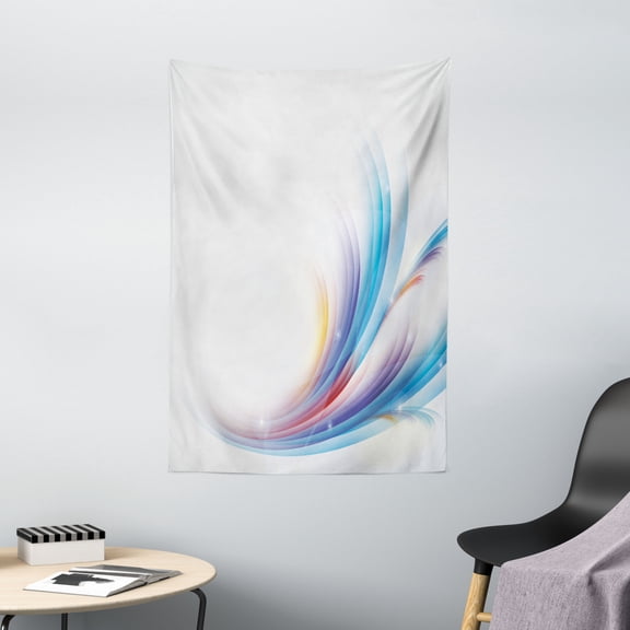 Abstract Tapestry, Modern Rainbow Inspired Wavy Pattern with Blank Background Image, Wall Hanging for Bedroom Living Room Dorm Decor, 40W X 60L Inches, Blue Purple Orange and Red, by Ambesonne