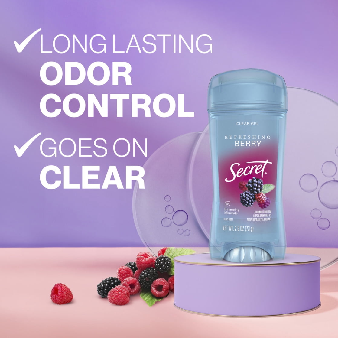Secret Fresh Clear Gel and Deodorant for Women, Refreshing Berry, 2.6 oz each, Pack of 2