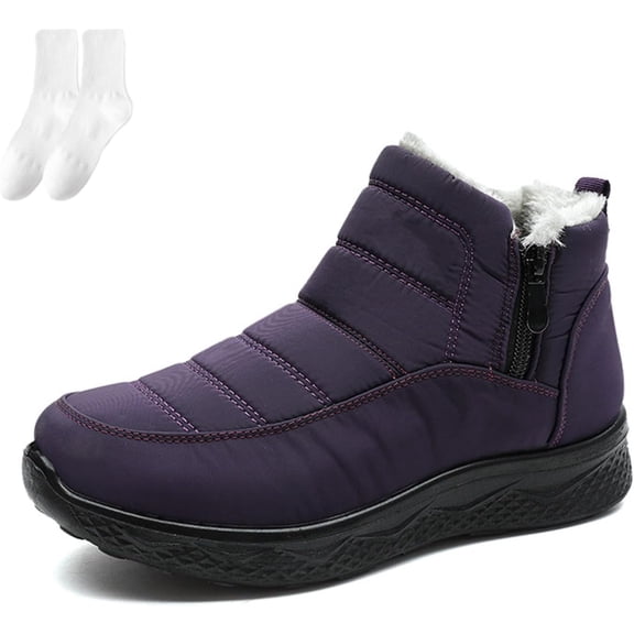 Women's Waterproof Fur Lined Snow Boots, Warm Non-Slip Winter Ankle Boots for Outdoor