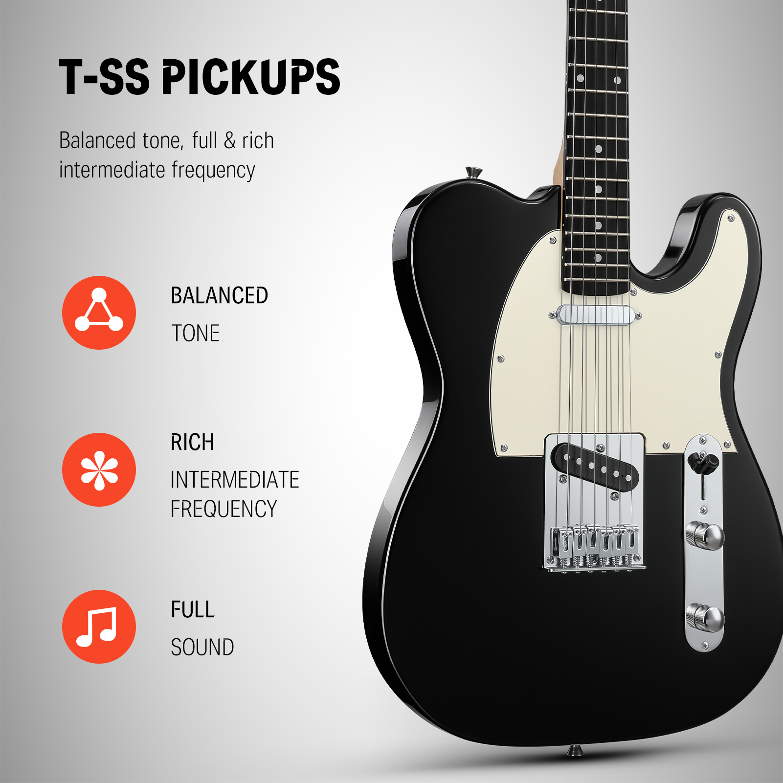 Donner Electric Guitar Solid Body SS Pickup,with Gig Bag, Black, DTL-100