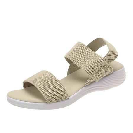 

Blphud Womens Sandals for Summer Jelly Thong Sandals Summer Oversized Women s Shoes Casual Elastic Band Back Strap Fly Woven Flat Sole Sandals Beige 38
