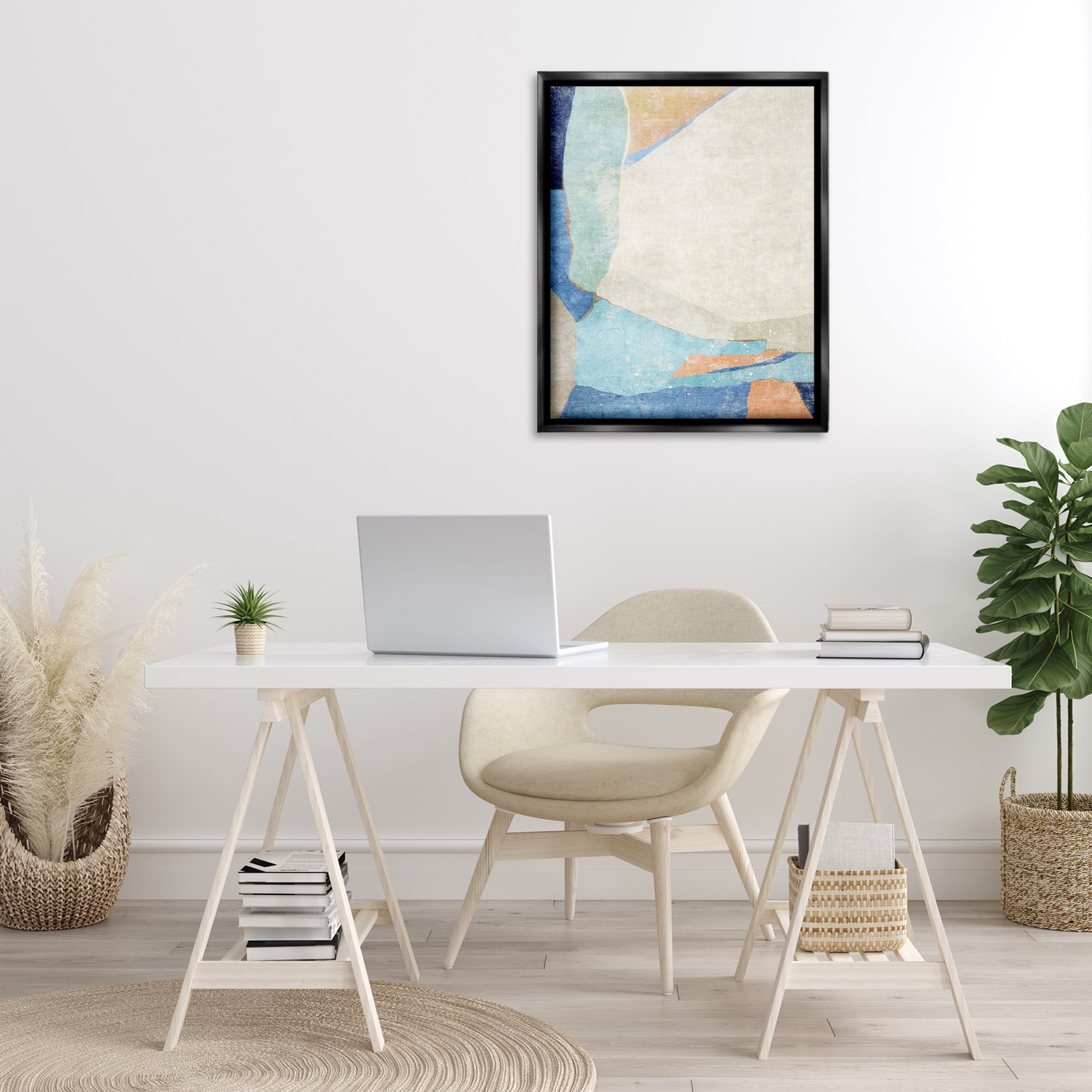 Stupell Industries Geometric Rustic Shapes Abstract Painting Black Floater Framed Canvas Art Print Wall Art, 25 x 31