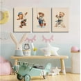 thumbnail image 4 of Nursery Room Bear Canvas Wall Art Vintage Boys Sports Wall Decor Karate Skateboard Fishing Poster Prints Cute Funny Animal Painting Pictures for Kids Bedroom Boys Room(Framed canvas), 4 of 6