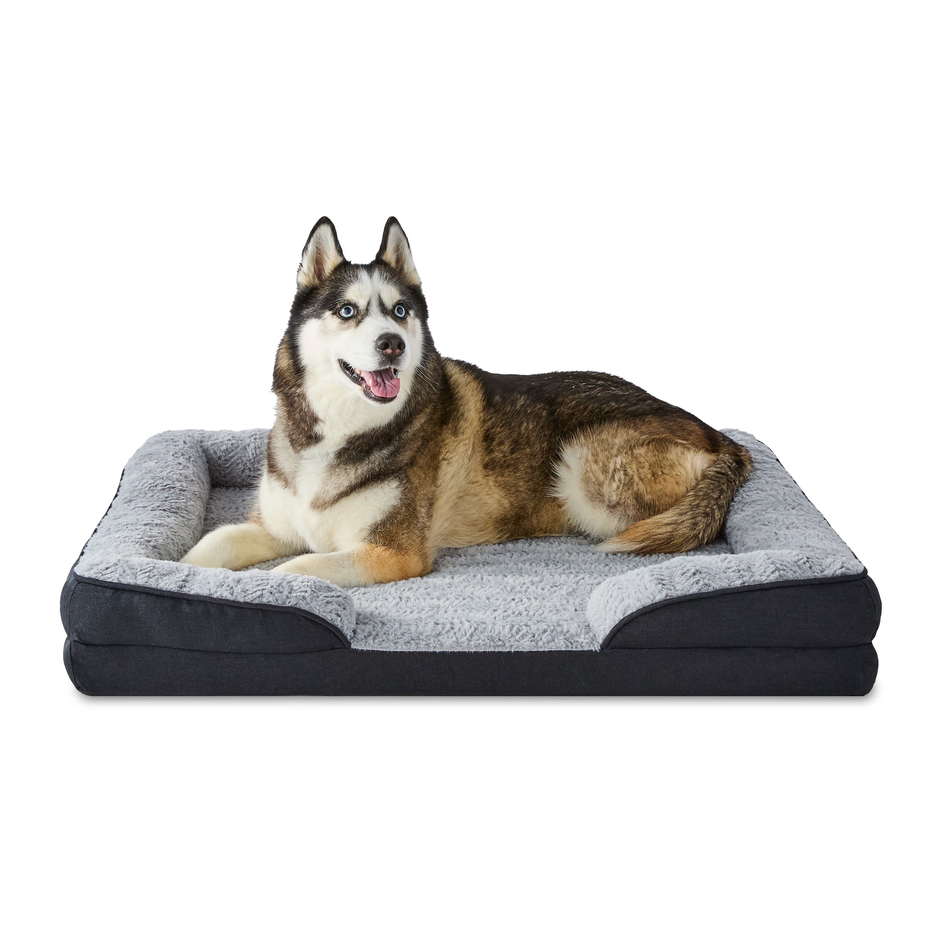 Vibrant Life Large Orthopedic Bolster Dog Bed, Black, 32" x 42"