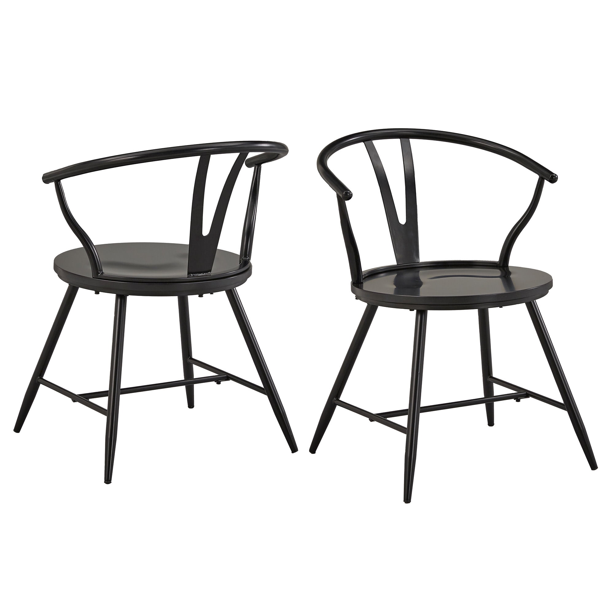Weston Home Lydford Wishbone Back Metal Side Chair with Wood Seat, Black (Set of 2)