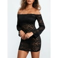 thumbnail image 6 of JYYYBF Women's Off Shoulder Lace Dress Fashion Long Sleeve See-Through Bodycon Mini Dress Clubwear, 6 of 9