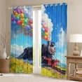 thumbnail image 2 of Castle Fairy Whimsical Train Blackout Curtains Set of 2 (52x84 Each) for Teens, Balloon Meadow Window Curtains for Modern Room, Blue Yellow, 2 of 6