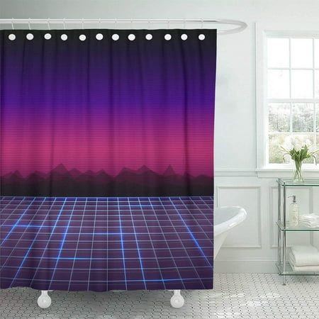 ARTJIA Pink Graphic Abstract Retro 8'S Sci Fi Purple Laser Neon Rave Game Funky Space Vintage Shower Curtain 66x72 (Best Sci Fi Space Games)