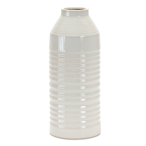 Melrose 14.75" White Ribbed Bottleneck Vase
