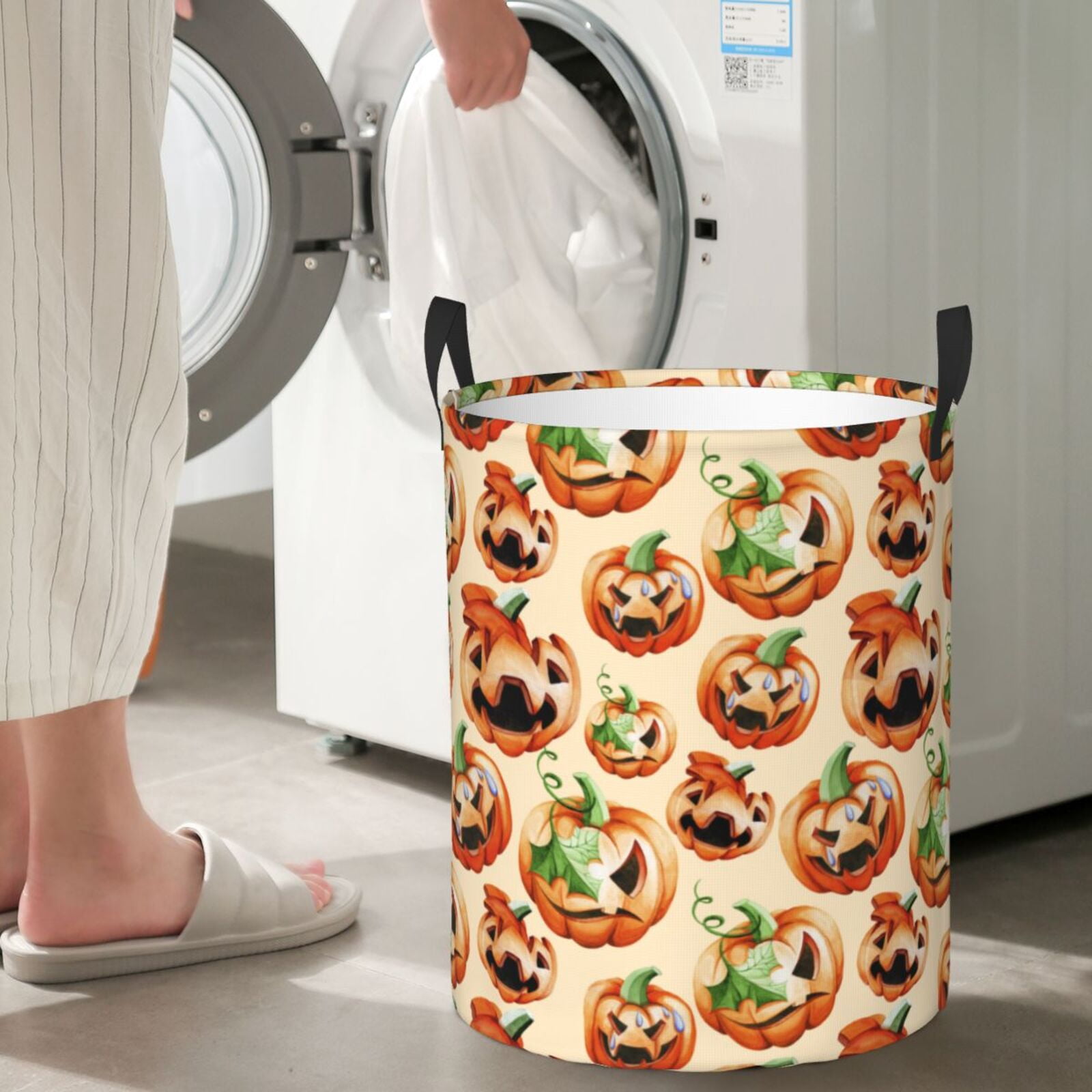 Large Laundry Basket with Handles - halloween pumpkins funny Kids Baby Dirty Clothes Laundry Hamper for Bedroom Aesthetic