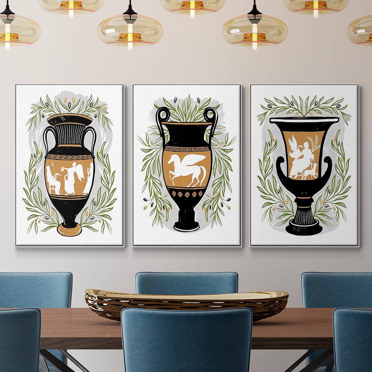 Greek Vases I - Framed Premium Gallery Wrapped Canvas L Frame 3 Piece Set - Ready to Hang