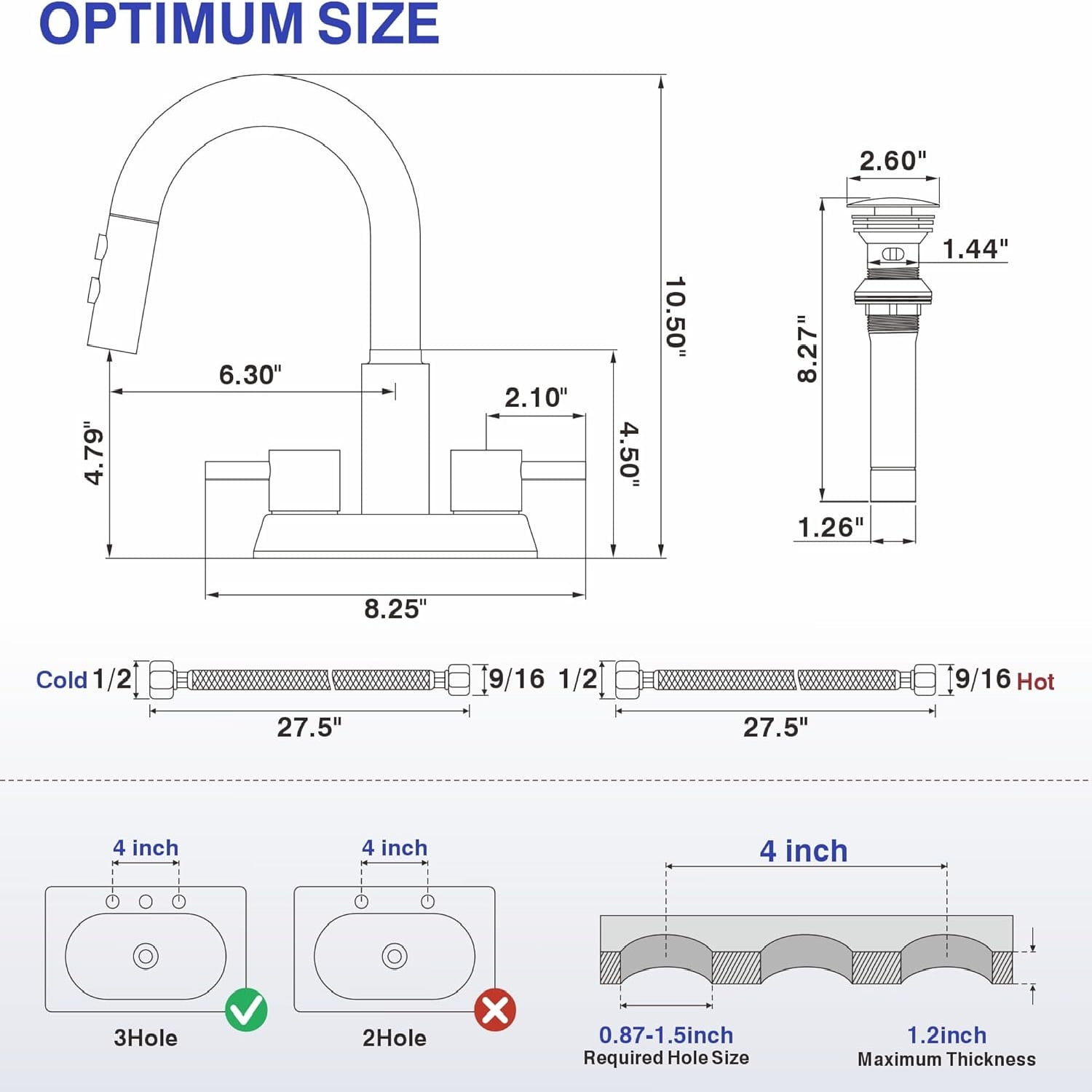 Bathroom Faucet with Pull Down Sprayer 3 Holes, Matte Black 4 inch 2 Handles Centerset Laundry Bar Basin Pull Out Bathroom Sink Faucet with Pop-Up Drain
