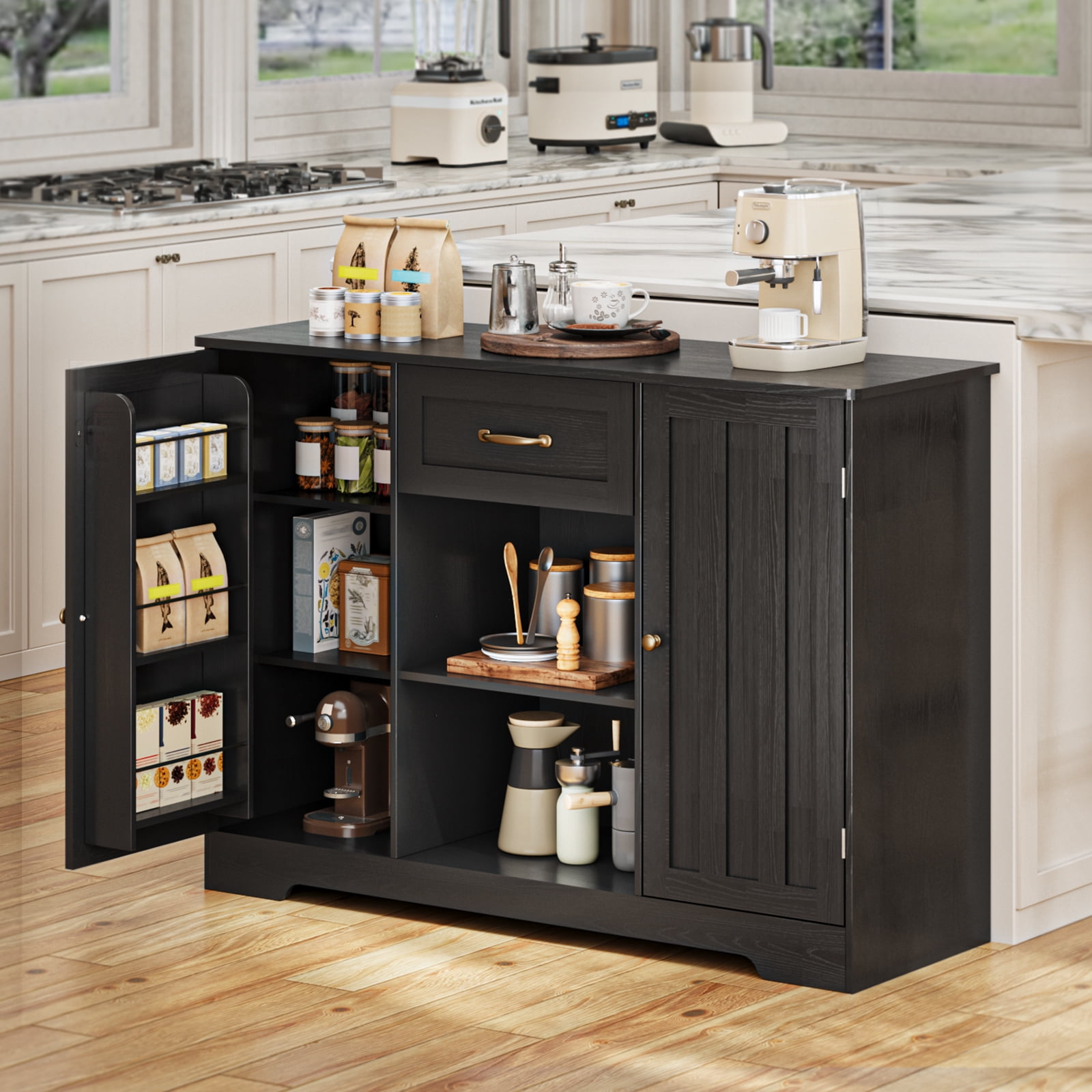 Sideboard Buffet Cabinet,Asofer Storage Coffee Bar Cabinet with Drawers, Kitchen Pantry Storage with Doors and Shelves for Kitchen and Living Room, Black