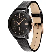 Lacoste 12.12 2001153 Chronograph Rose Gold Black Dial Leather Band Womens Watch
