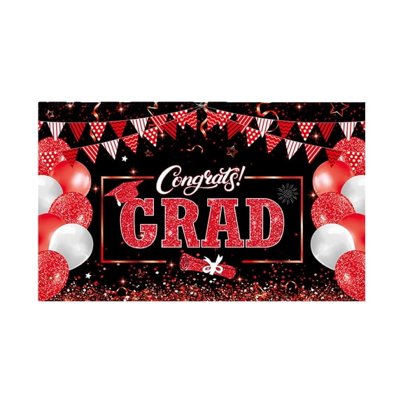 70.8" x 43" Large Graduation Banner Backdrop for Class of 2026, Red and Black Congrats Grad Party Wall Hanging Graduation Themed Celebration Bannerand Photo Background Decor