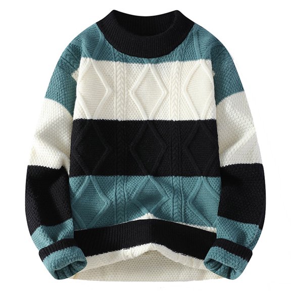 GBSYEWXS Pullover Sweater For Men Long Sleeve Striped Print Pullover Outdoor Gentleman Crew Neck Sweaters Black