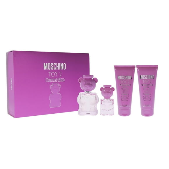 Moschino Toy 2 Bubble Gum by Moschino for Women - 4 Pc Gift Set 3.4oz EDT Spray, 0.17oz EDT Spray, 3.4oz Body Lotion, 3.4oz Bath and Shower Gel Moschino Moschino