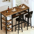 thumbnail image 4 of AWQM Bar Table and Chairs Set with Backrest for 2, Kitchen Counter Height Table Set with 4 Storage Shelves, Modern Pub Table with 2 PU Upholstered Stools for Kitchen, Dining Room, Rustic Brown+Black, 4 of 8