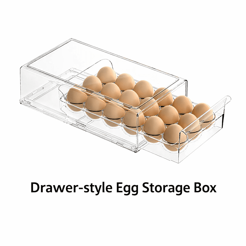 Drawer Style Egg Storage Container for Refrigerator, Clear Plastic Fridge Egg Organizer with Lid, Holds 18 Eggs, Space Saving Kitchen Storage Box
