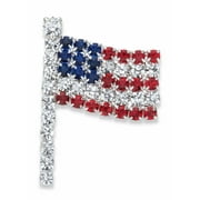 PalmBeach Jewelry Red, White and Blue Crystal American Flag Pin in Silvertone 1.5"