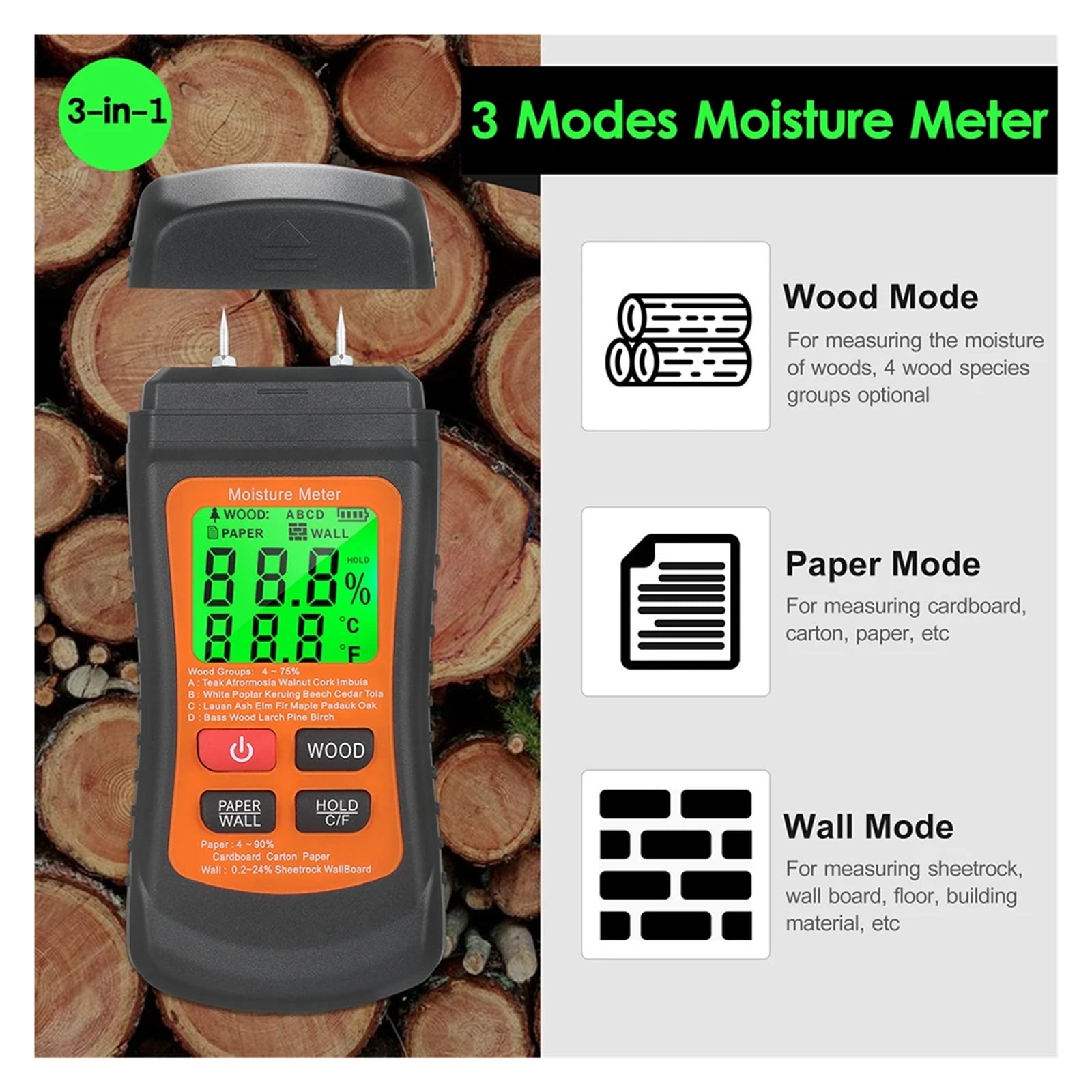 Multifunctional Digital Wood Moisture Meter Two Needle Wall Cardboard Timber Humidity Tester Moisture Content Detector